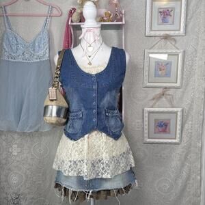 y2k distressed fitted denim vest